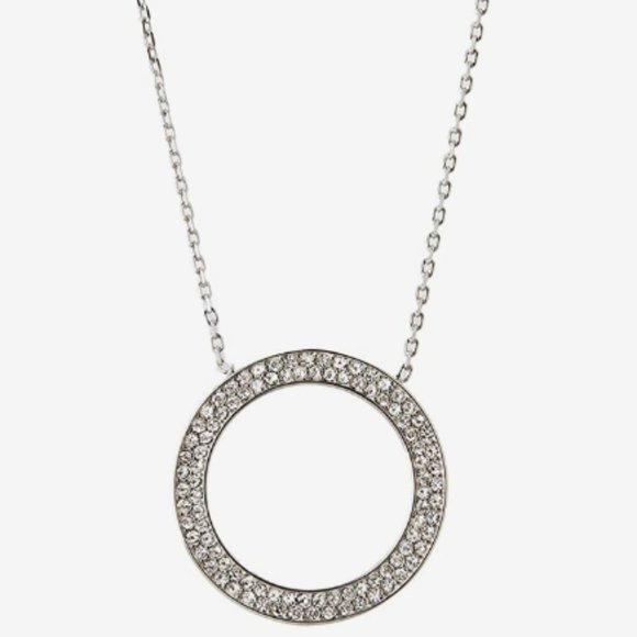 Michael Kors CIRCLE PENDANT Silver Clear New Women's Necklace - Picture 1 of 14